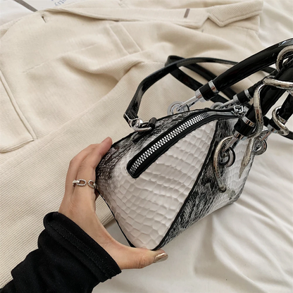 Luxe Snakeskin Embossed Handbag with Chain Handles