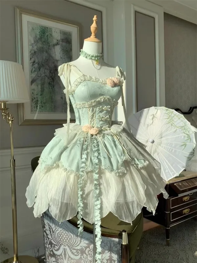 Marie Antoinette Rococo Petal Dress with Floral Embellishments