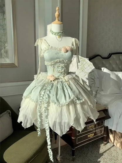 Marie Antoinette Rococo Petal Dress with Floral Embellishments