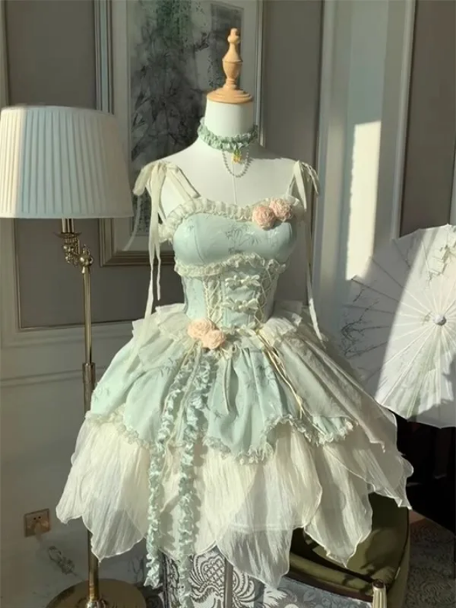 Marie Antoinette Rococo Petal Dress with Floral Embellishments