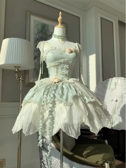 Marie Antoinette Rococo Petal Dress with Floral Embellishments