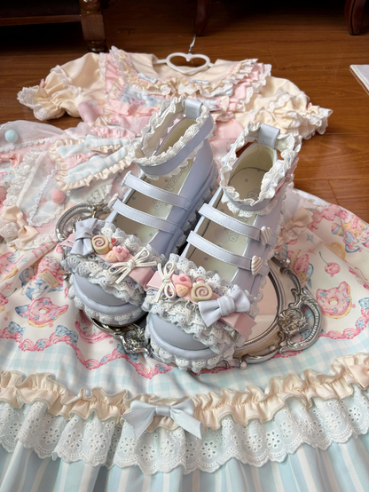 Dreamy Sweet Lolita Platform Shoes with Rose & Lace Details