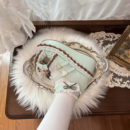 Dreamy Sweet Lolita Platform Shoes with Rose & Lace Details