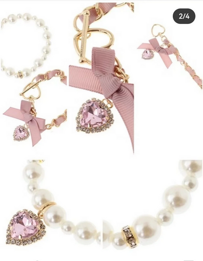 Enchanted Heart Pearl & Ribbon Bracelet Set