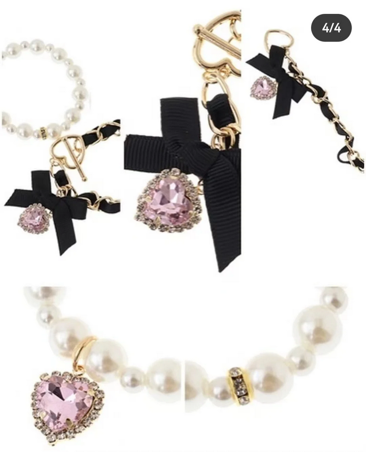 Enchanted Heart Pearl & Ribbon Bracelet Set