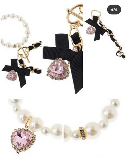 Enchanted Heart Pearl & Ribbon Bracelet Set
