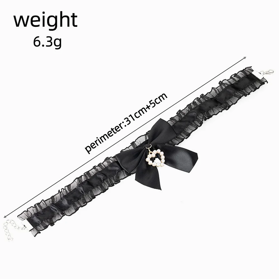 Pearl Heart Lace Garter Choker Necklace