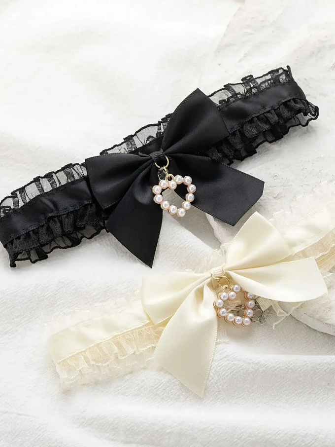Pearl Heart Lace Garter Choker Necklace