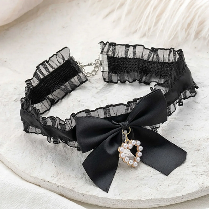 Pearl Heart Lace Garter Choker Necklace