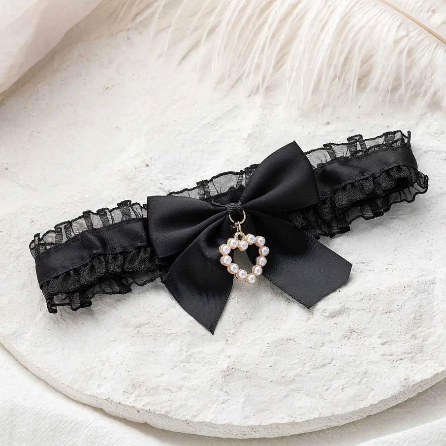 Pearl Heart Lace Garter Choker Necklace