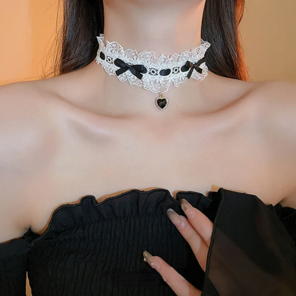 Crystal Heart Lace Choker Necklace