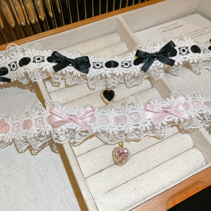 Crystal Heart Lace Choker Necklace
