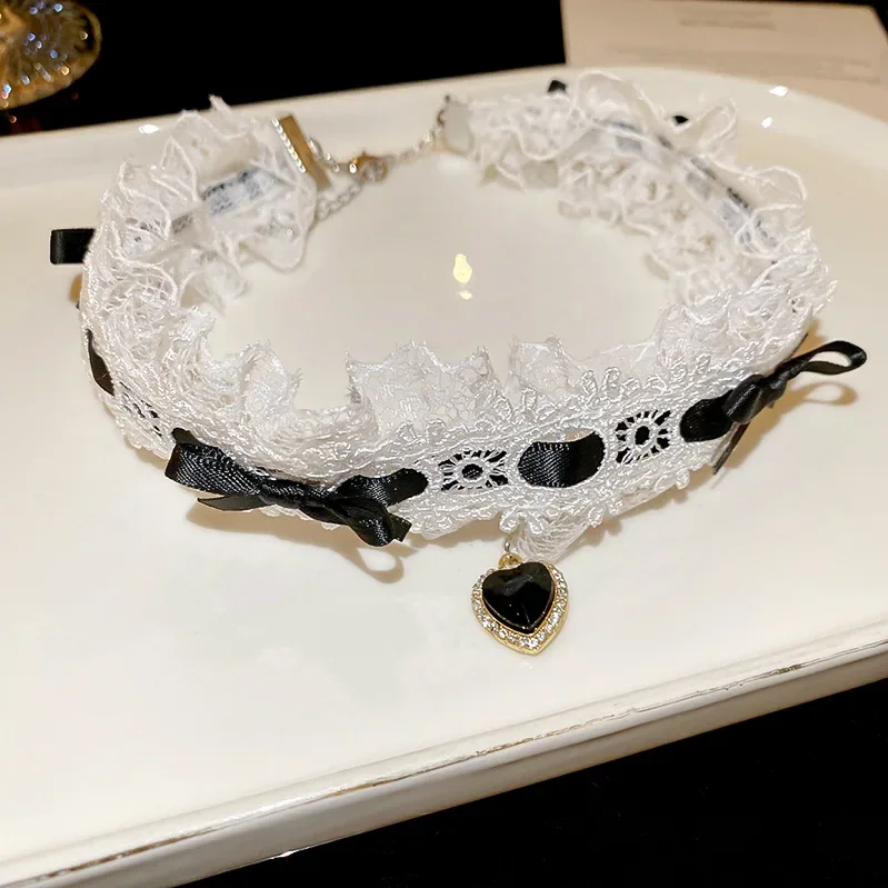 Crystal Heart Lace Choker Necklace