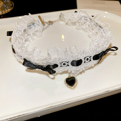 Crystal Heart Lace Choker Necklace