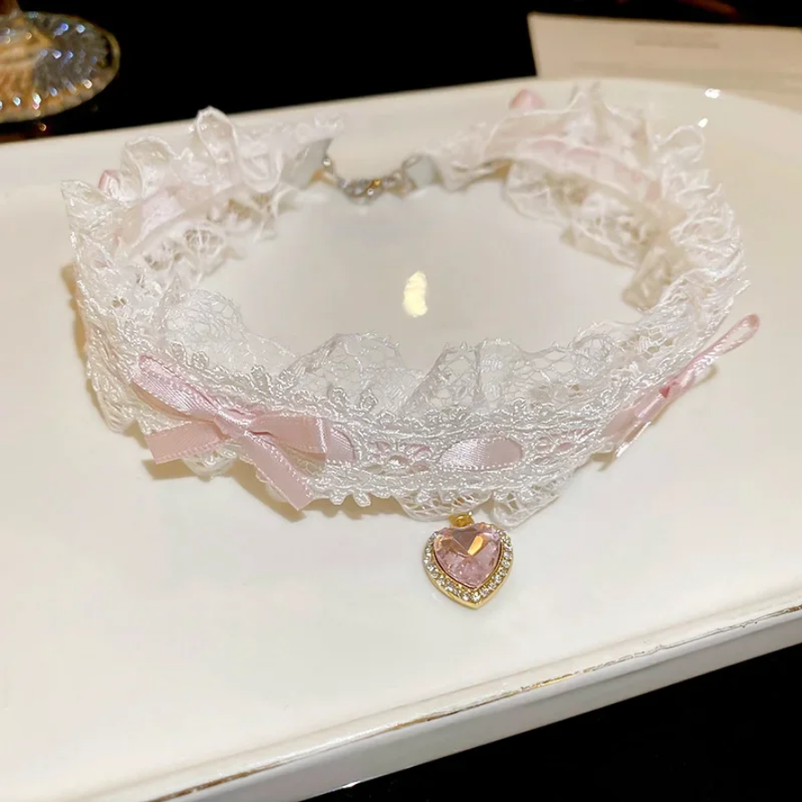 Crystal Heart Lace Choker Necklace