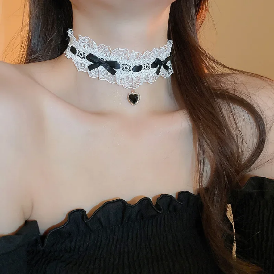 Crystal Heart Lace Choker Necklace
