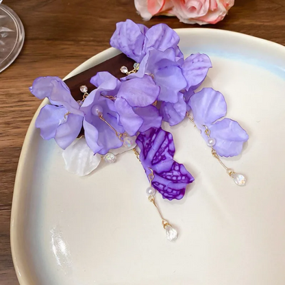 Lavender Dreams Flower Petal Crystal Dangle Earrings