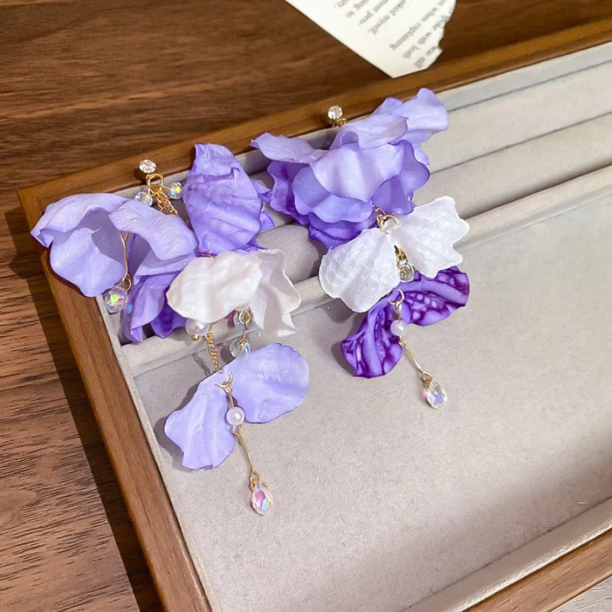Lavender Dreams Flower Petal Crystal Dangle Earrings