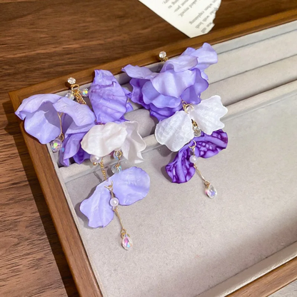 Lavender Dreams Flower Petal Crystal Dangle Earrings