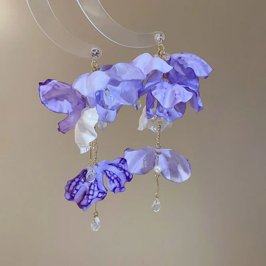 Lavender Dreams Flower Petal Crystal Dangle Earrings