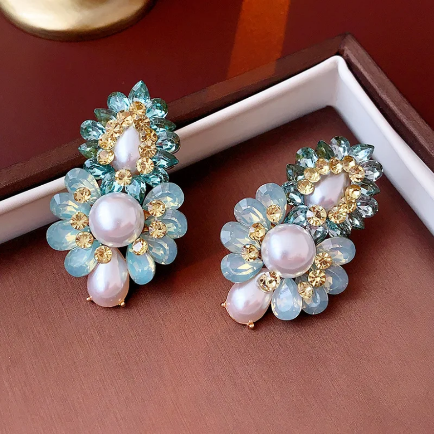 Opulent Pearl & Crystal Cluster Statement Earrings