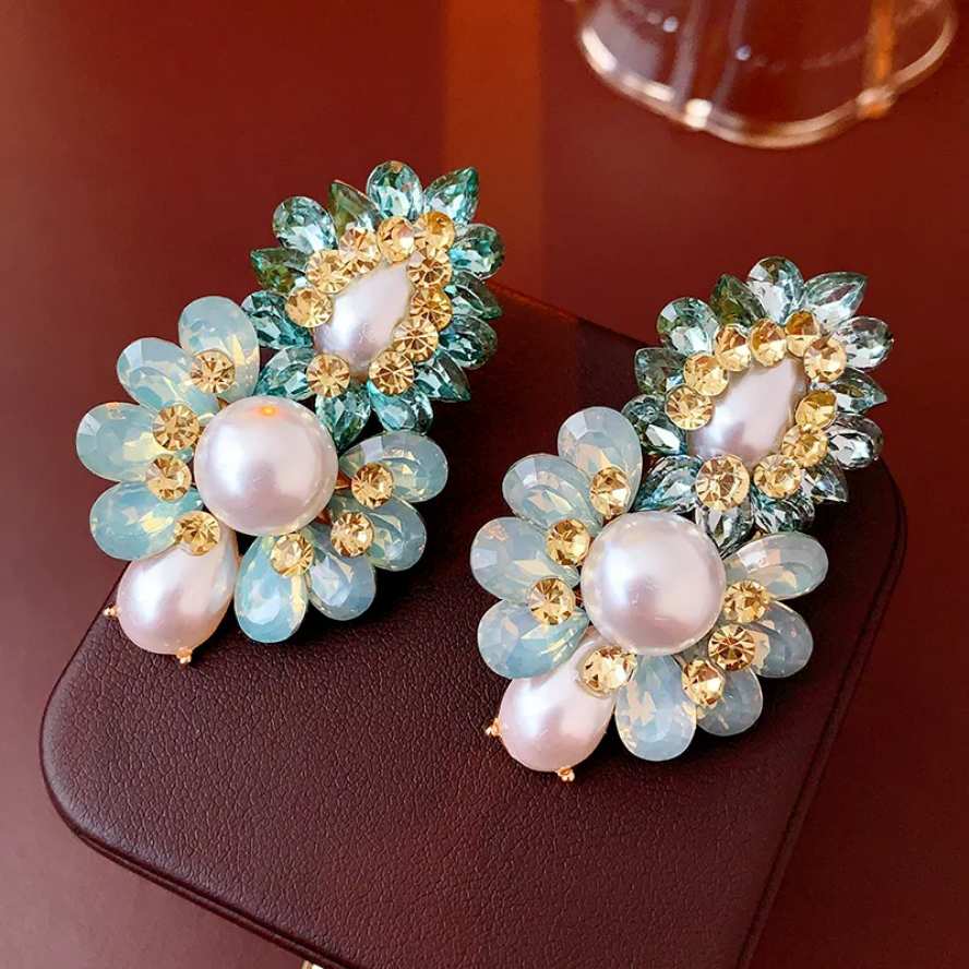 Opulent Pearl & Crystal Cluster Statement Earrings