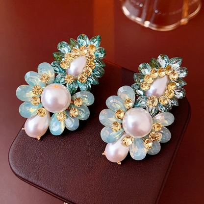 Opulent Pearl & Crystal Cluster Statement Earrings