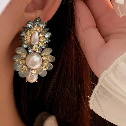 Opulent Pearl & Crystal Cluster Statement Earrings