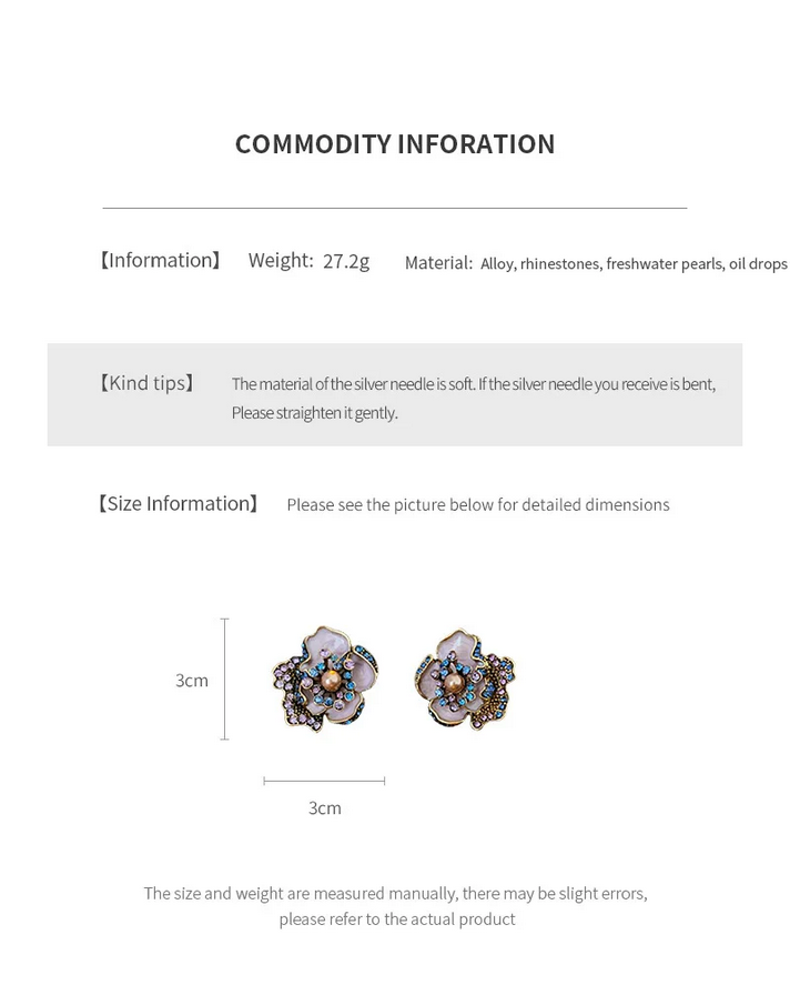 Azure Bloom Enamel Flower Pearl & Crystal Earrings