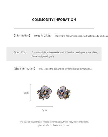 Azure Bloom Enamel Flower Pearl & Crystal Earrings