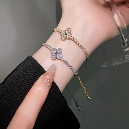 Lucky Clover Crystal Adjustable Slider Bracelet 2 Pieces
