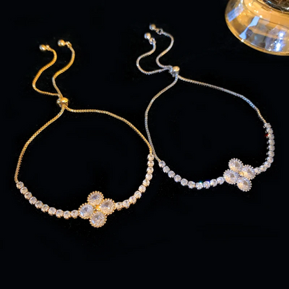 Lucky Clover Crystal Adjustable Slider Bracelet 2 Pieces
