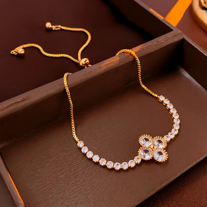 Lucky Clover Crystal Adjustable Slider Bracelet 2 Pieces