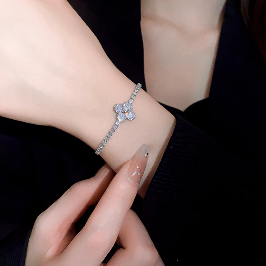 Lucky Clover Crystal Adjustable Slider Bracelet 2 Pieces