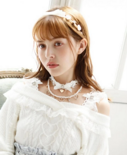 Victorian Romance Lace & Pearl Heart Charm Necklace Set