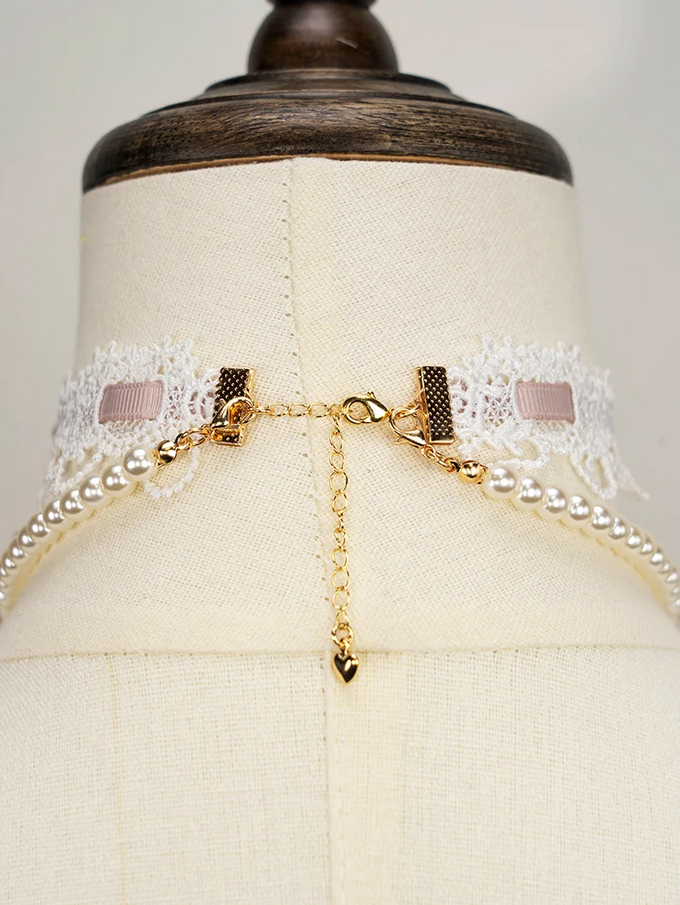 Victorian Romance Lace & Pearl Heart Charm Necklace Set