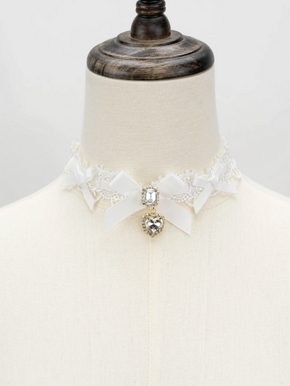 Victorian Romance Lace & Pearl Heart Charm Necklace Set