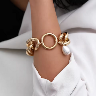 Gold  Chain Bracelet with Pearl Pendant