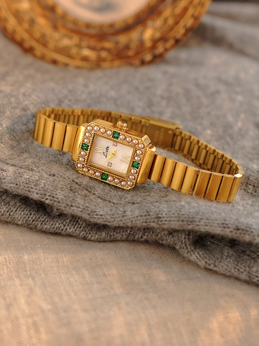 Fashionable Pearl Inlaid Quartz Watch for Women French Style