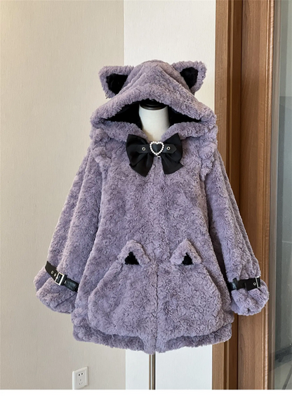 Japanese Kawaii Cat Ears Jacket  Oversized Furry Hooded Warm Coat