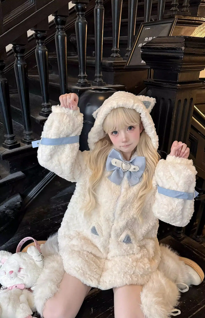 Japanese Kawaii Cat Ears Jacket  Oversized Furry Hooded Warm Coat