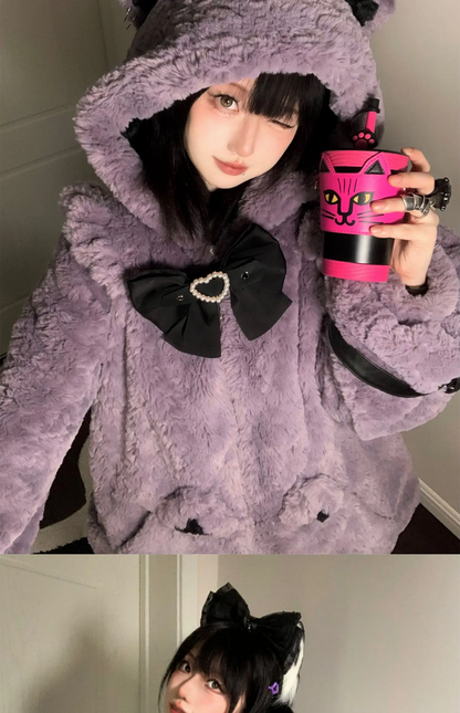 Japanese Kawaii Cat Ears Jacket  Oversized Furry Hooded Warm Coat