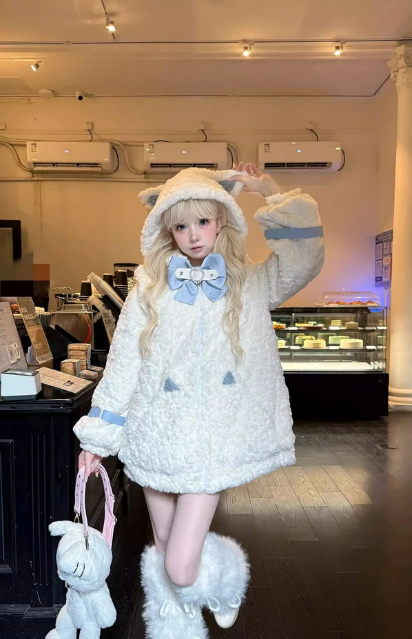 Japanese Kawaii Cat Ears Jacket  Oversized Furry Hooded Warm Coat