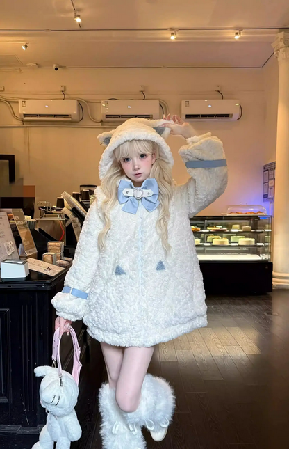 Japanese Kawaii Cat Ears Jacket  Oversized Furry Hooded Warm Coat