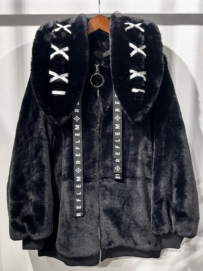 Winter Thick Warm Fluffy Hoodie – Soft White Faux Fur Bunny Ear Coat