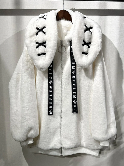 Winter Thick Warm Fluffy Hoodie – Soft White Faux Fur Bunny Ear Coat