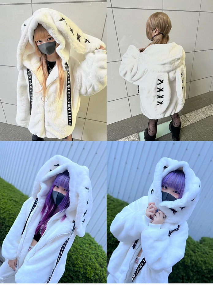 Winter Thick Warm Fluffy Hoodie – Soft White Faux Fur Bunny Ear Coat