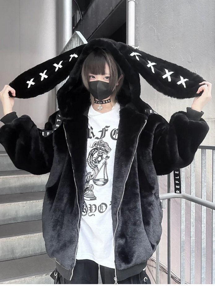 Winter Thick Warm Fluffy Hoodie – Soft White Faux Fur Bunny Ear Coat