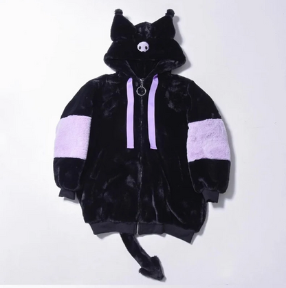 Kawaii Color Block Oversized Bunny Ear Hoodie Winter Jacket