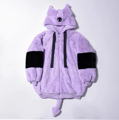 Kawaii Color Block Oversized Bunny Ear Hoodie Winter Jacket